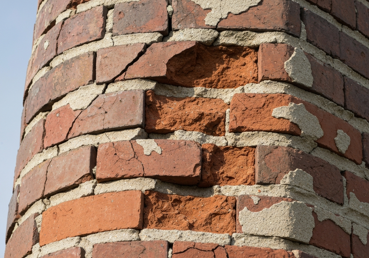 Spalling brick and cracked mortar joints