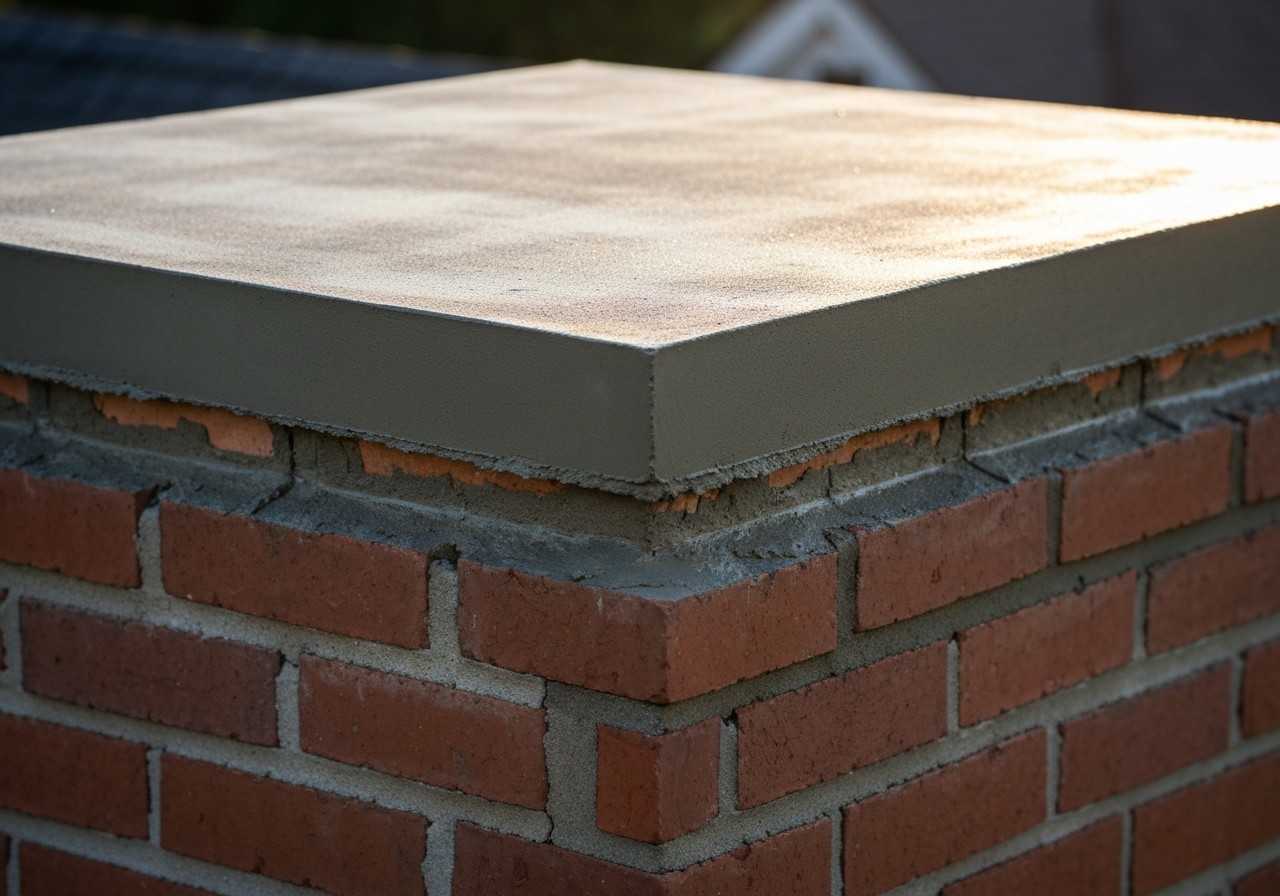 Newly poured concrete chimney crown
