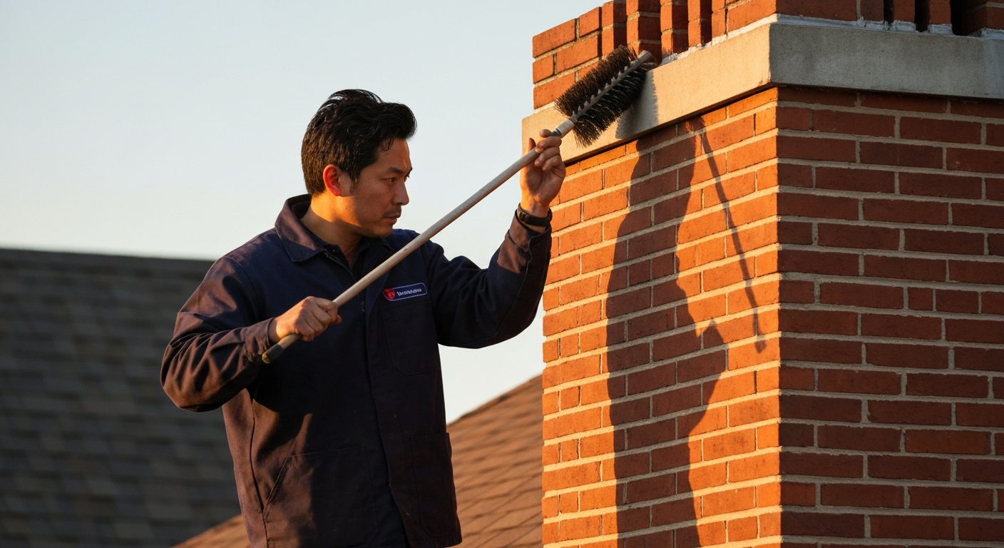 Long Island brick chimney at golden hour