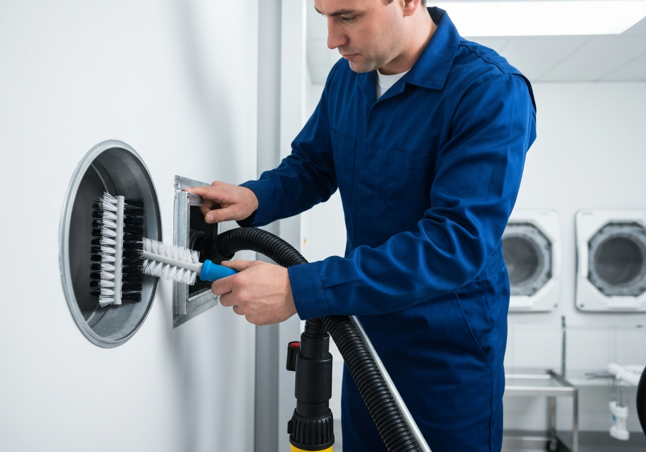 Technician cleaning a dryer vent