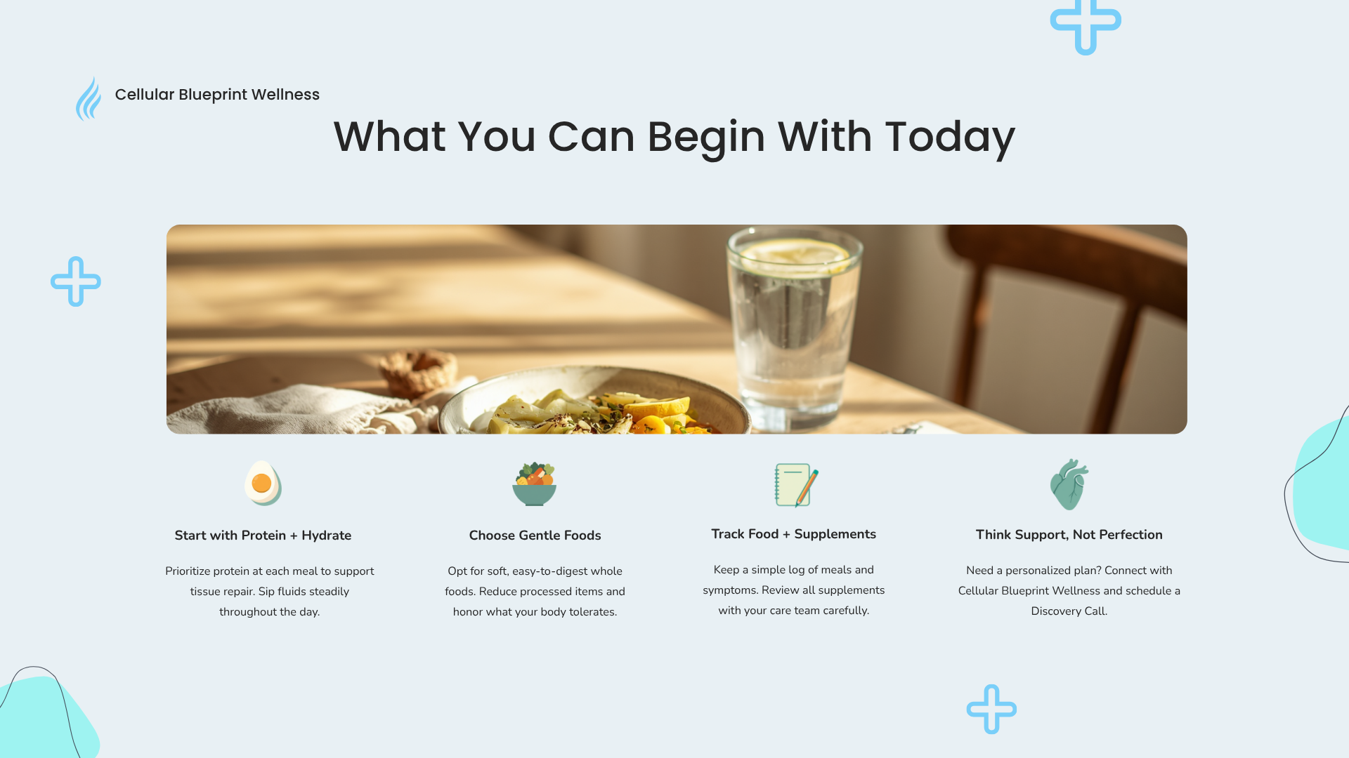 What You Can Begin With Today - infographic showing gentle starting steps for cancer nutrition support