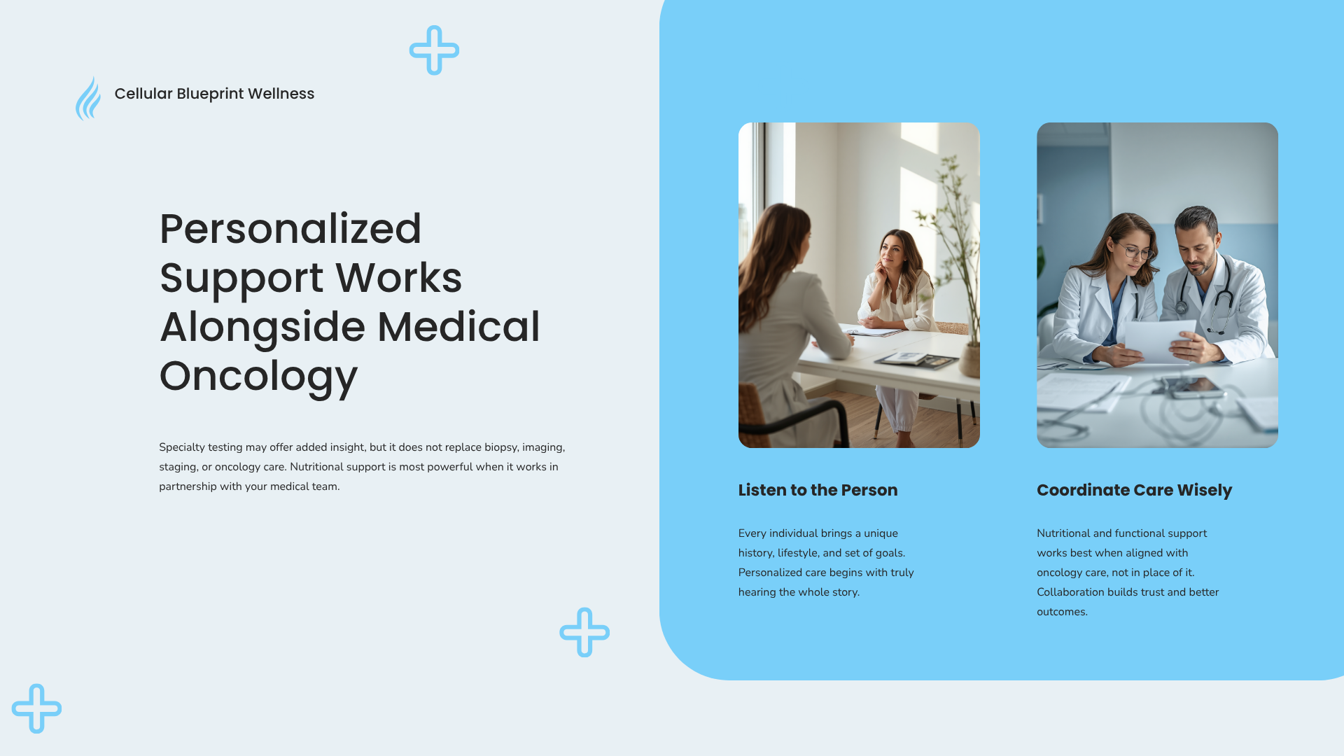 Personalized Support Works Alongside Medical Oncology - infographic showing coordinated cancer care