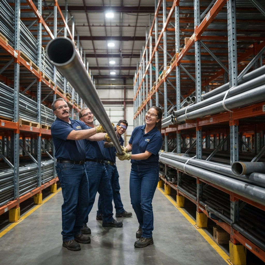 MKS warehouse team pulling pipe