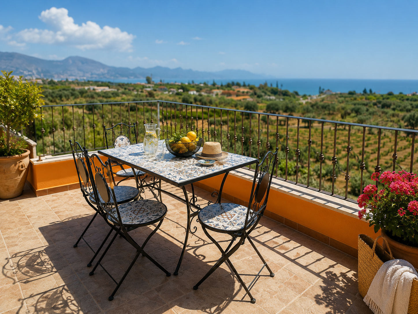 Outdoor Terrace with Mosaic Table and Lemons