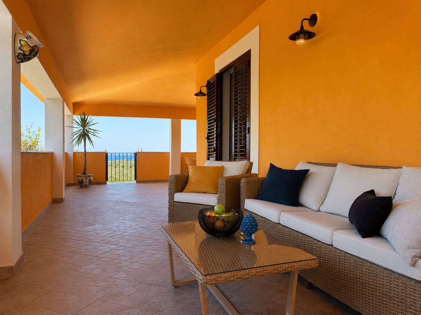 Orange Veranda with Wicker Sofa