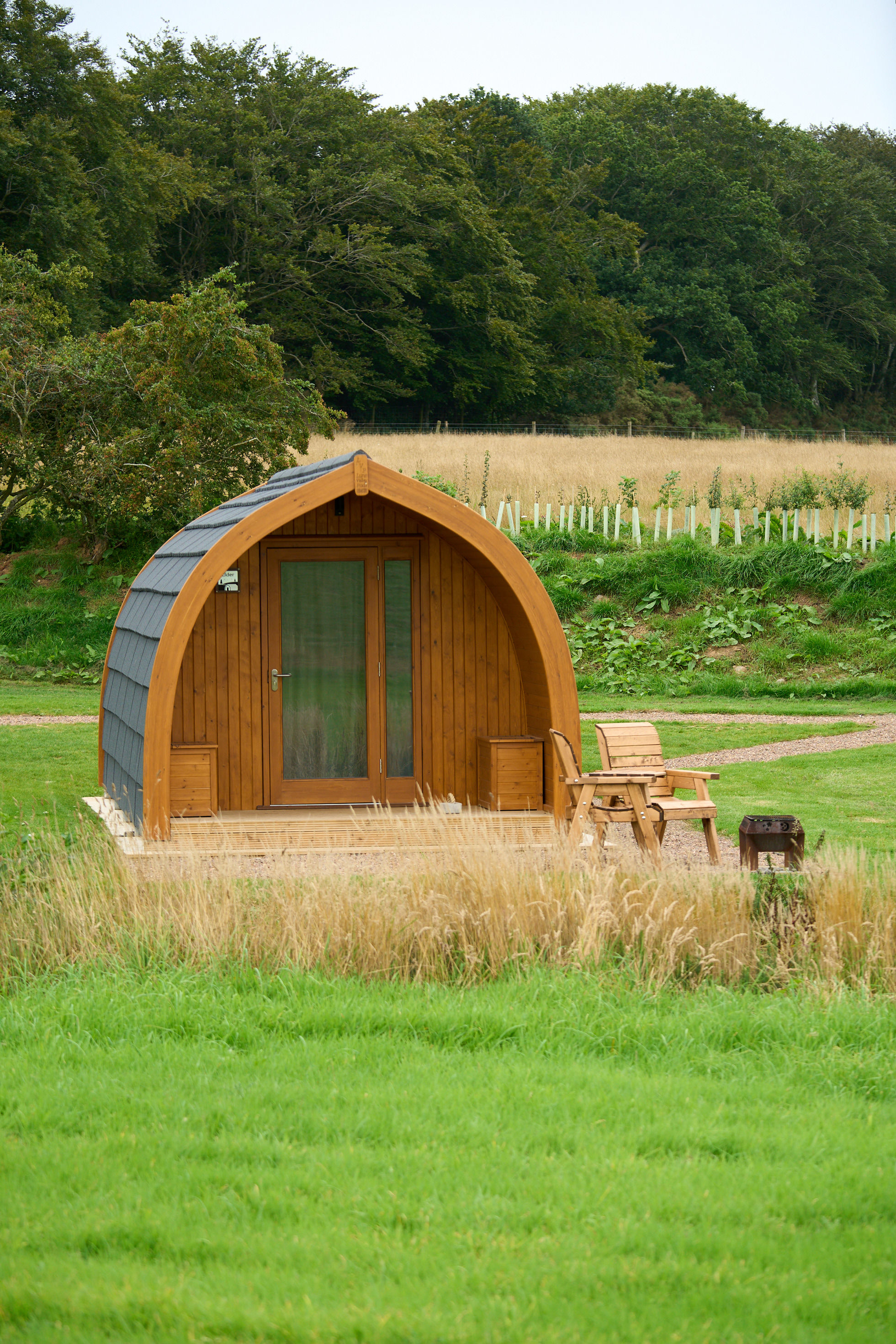 Elder luxury glamping pod surrounded by nature at Braeview Escapes, offering maximum privacy