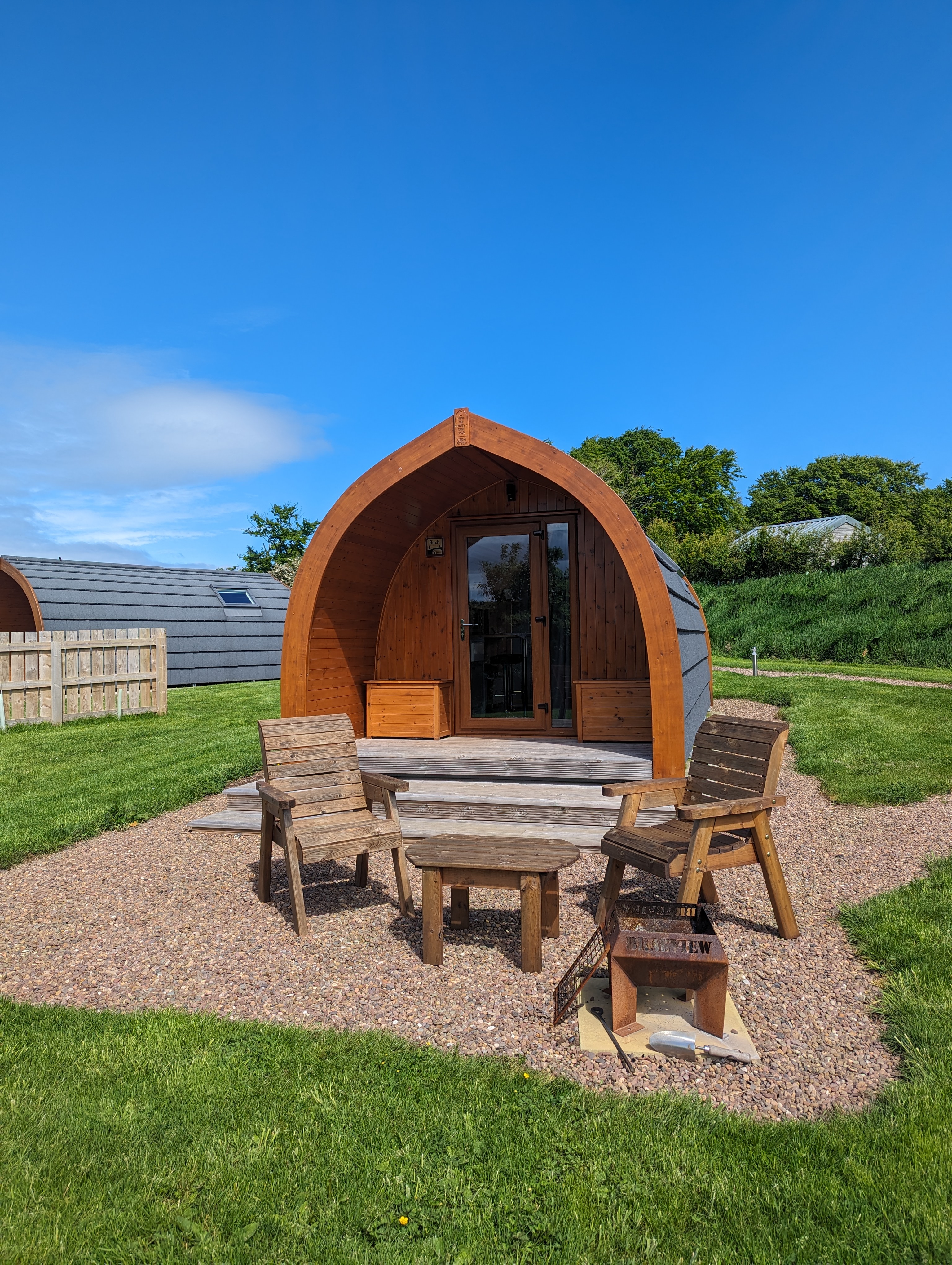 Birch standard luxury glamping pod exterior at Braeview Escapes, Scottish Borders