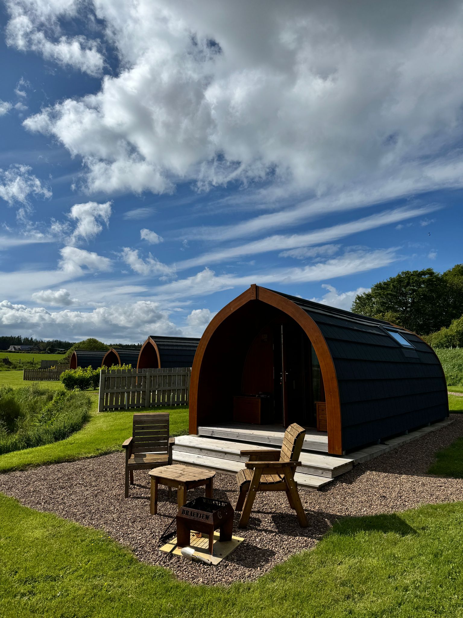 Cozy luxury glamping pods at Braeview Escapes, perfect for a peaceful adult-only retreat in Scotland.