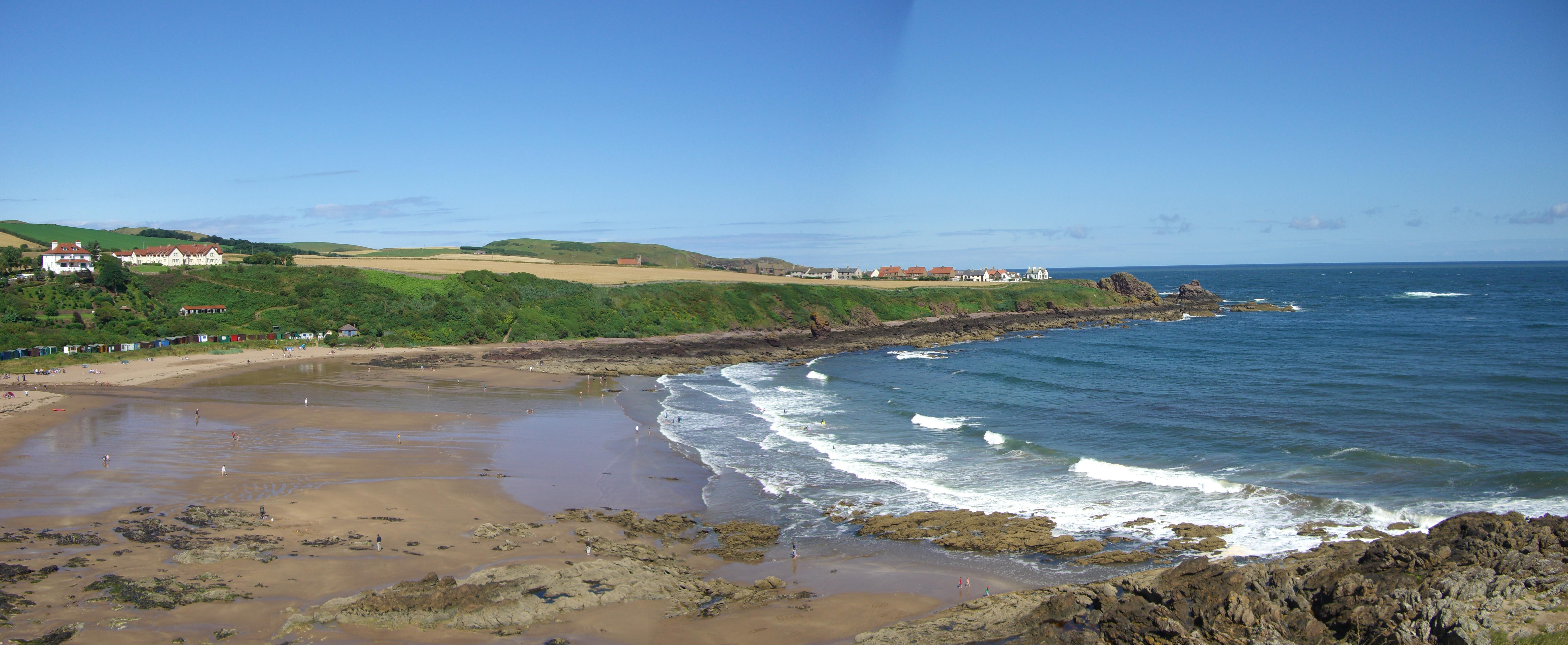 Beautiful scenic view of Coldingham Bay and the Berwickshire coastline near Braeview Escapes.