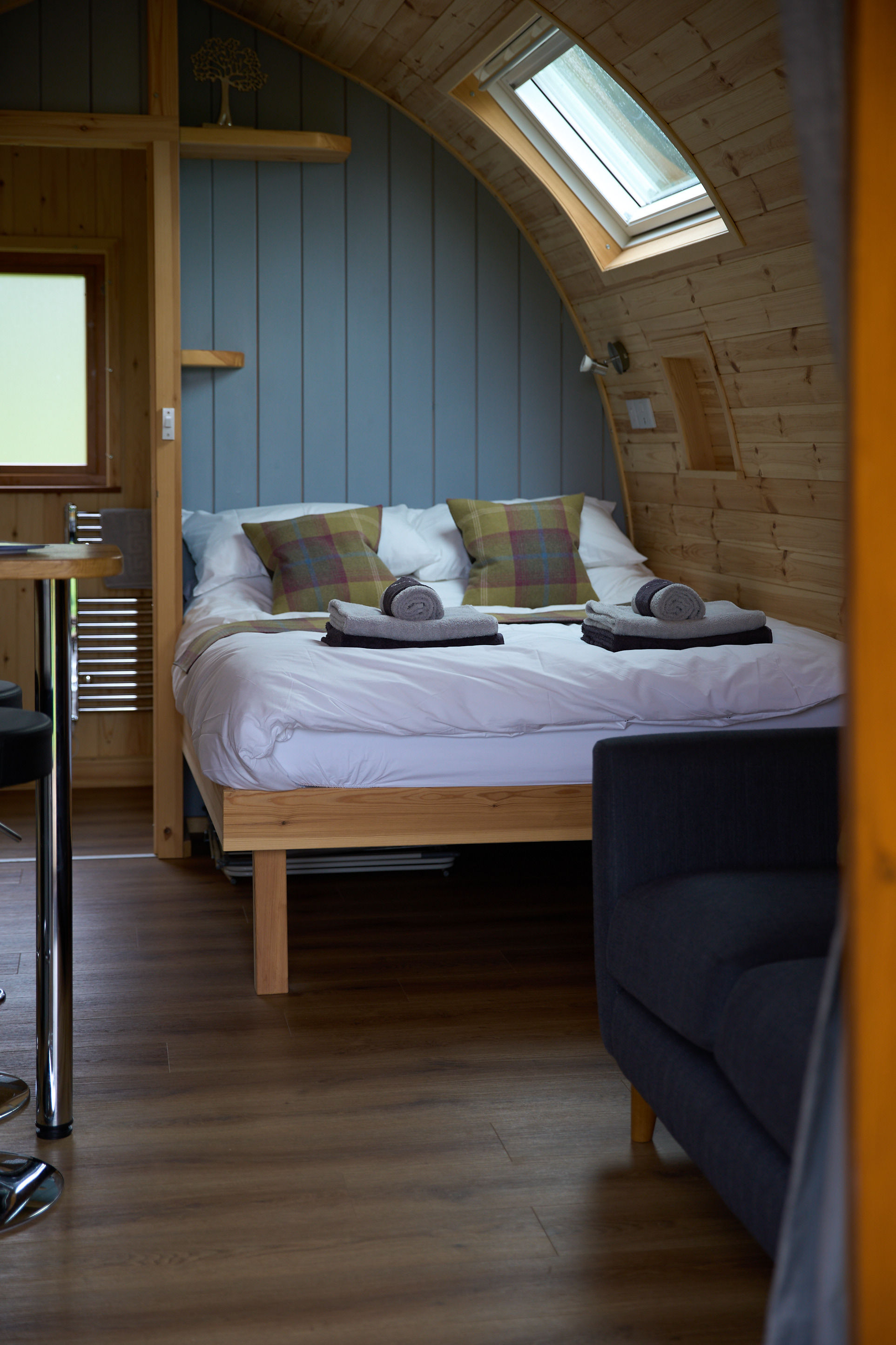 Cozy and warm interior of an adult-only glamping pod in the Scottish Borders