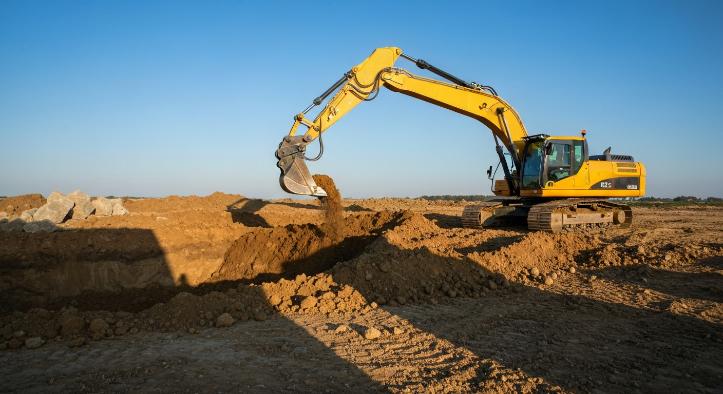 Heavy excavator on construction site