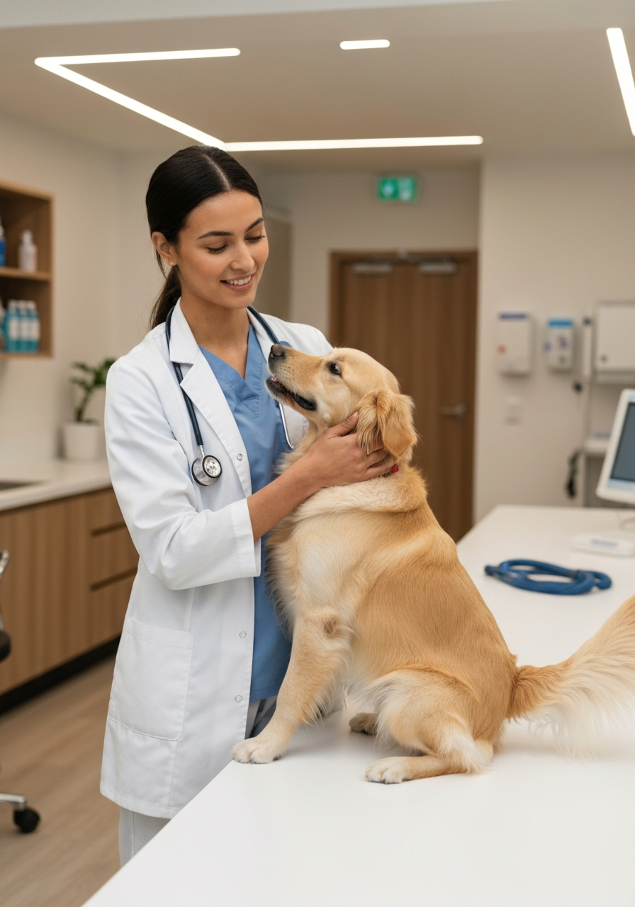 Veterinarian examining a dog