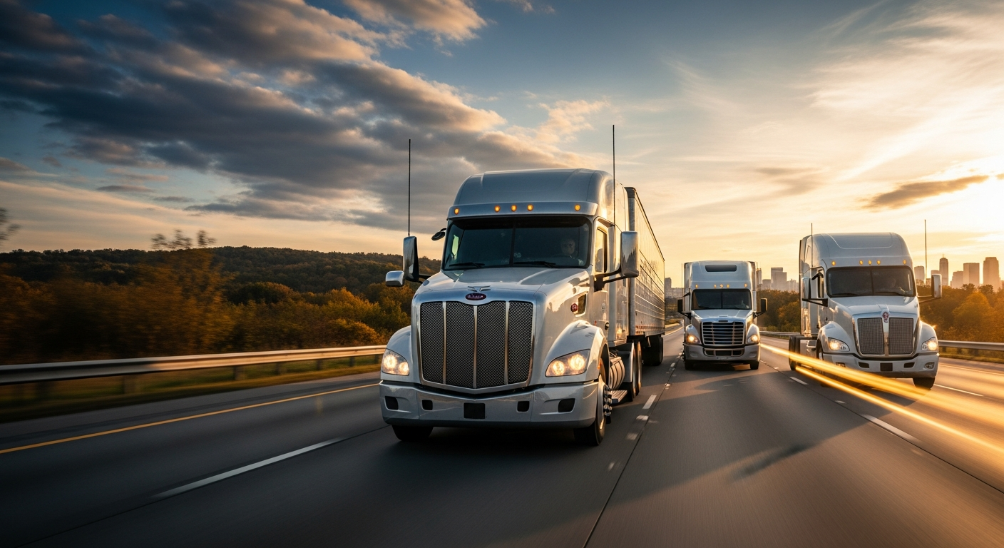 Professional modern American semi-truck fleet