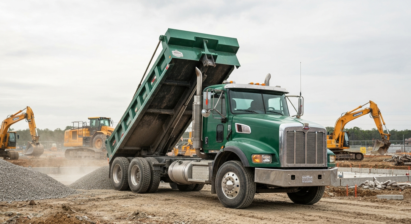 Heavy-duty dump truck on construction site