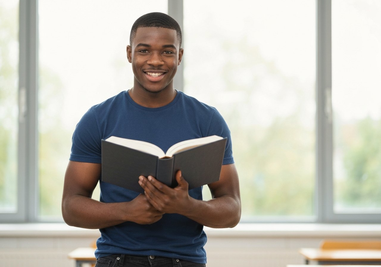 Confident student studying
