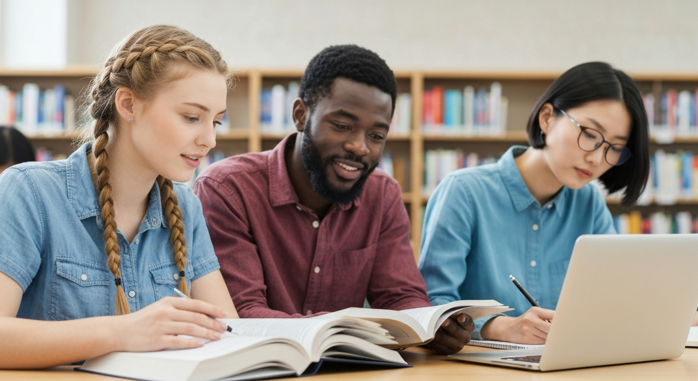 Diverse students studying