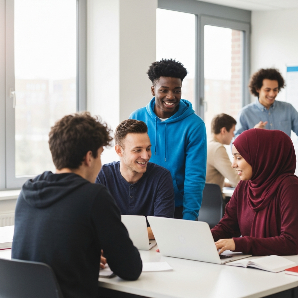 Diverse students actively learning