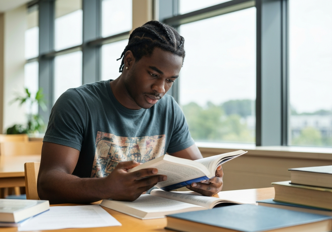 Confident student studying