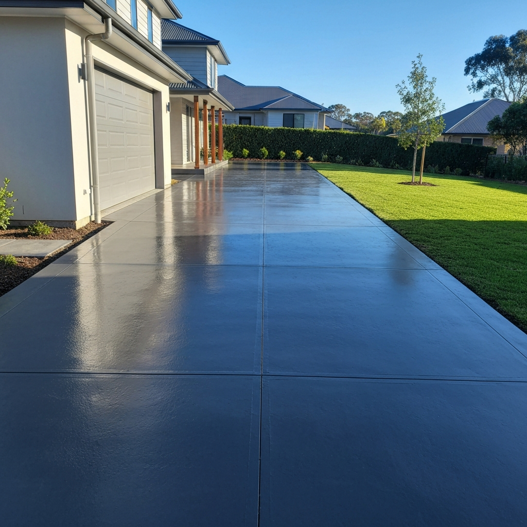 Freshly poured concrete driveway
