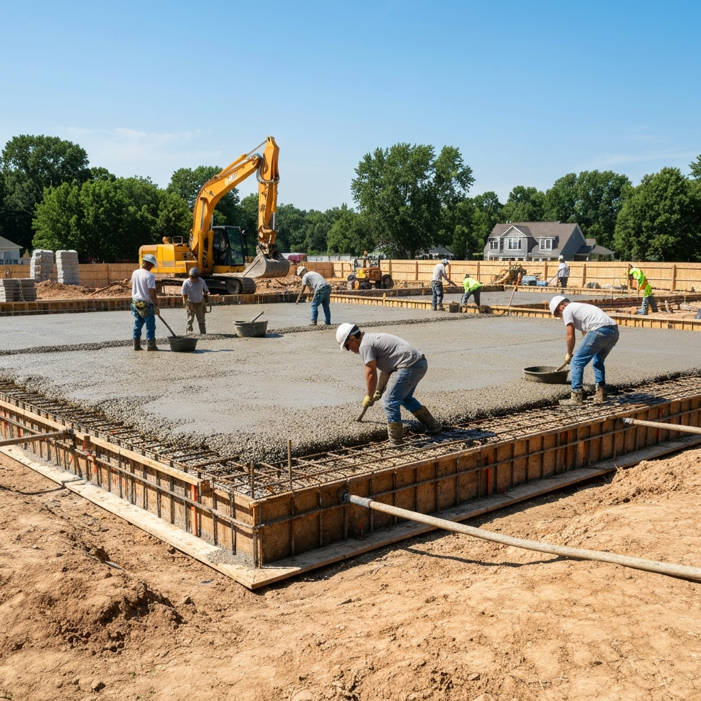 Residential home foundation being poured