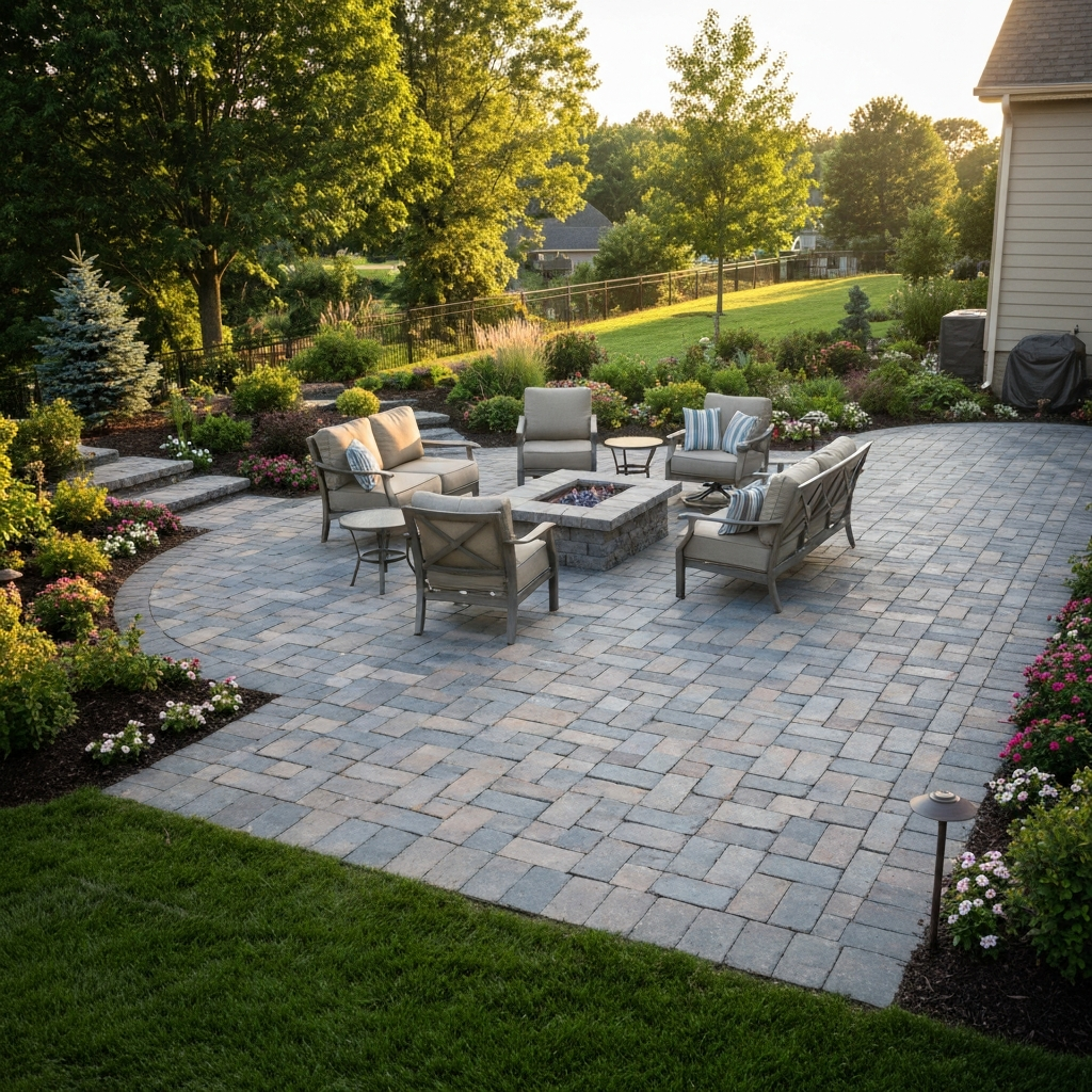 Custom paver patio in backyard
