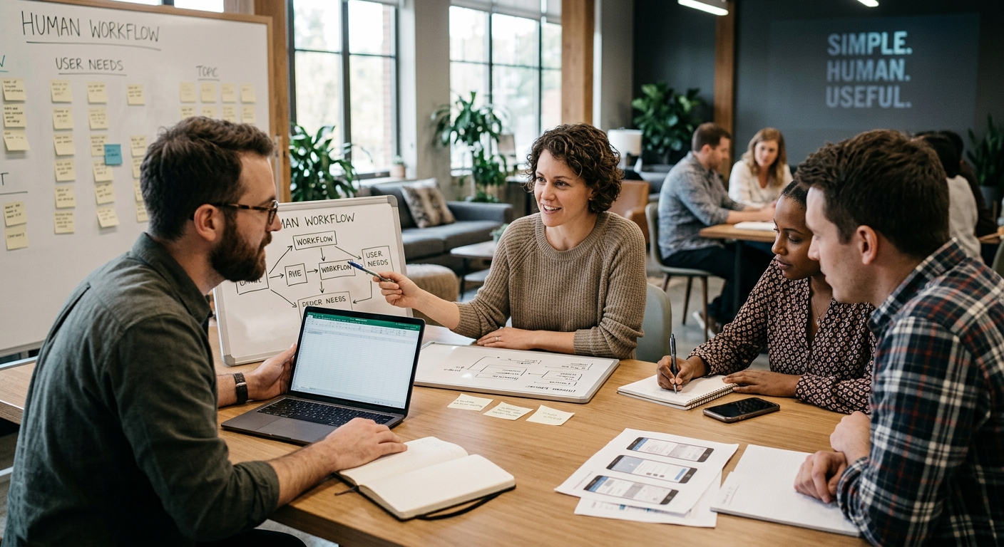 Team collaborating on human-centered workflow design at CleverBotix