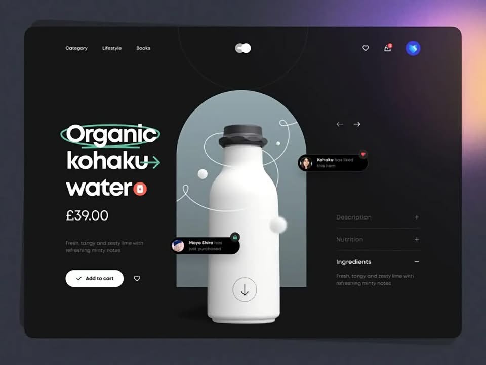 Organic Kohaku Water Product Experience - website design developed by CleverBotix