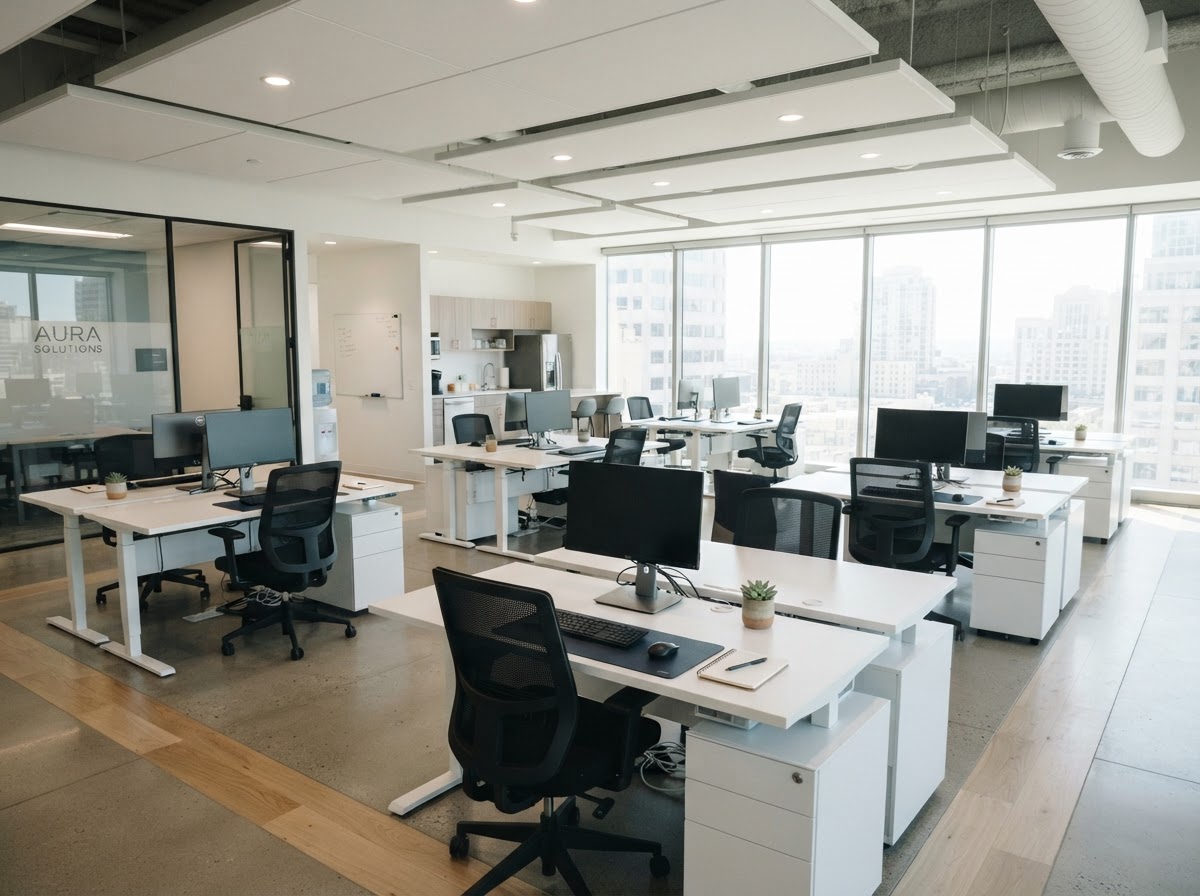 Clean professional office space maintained by Axiom Shine