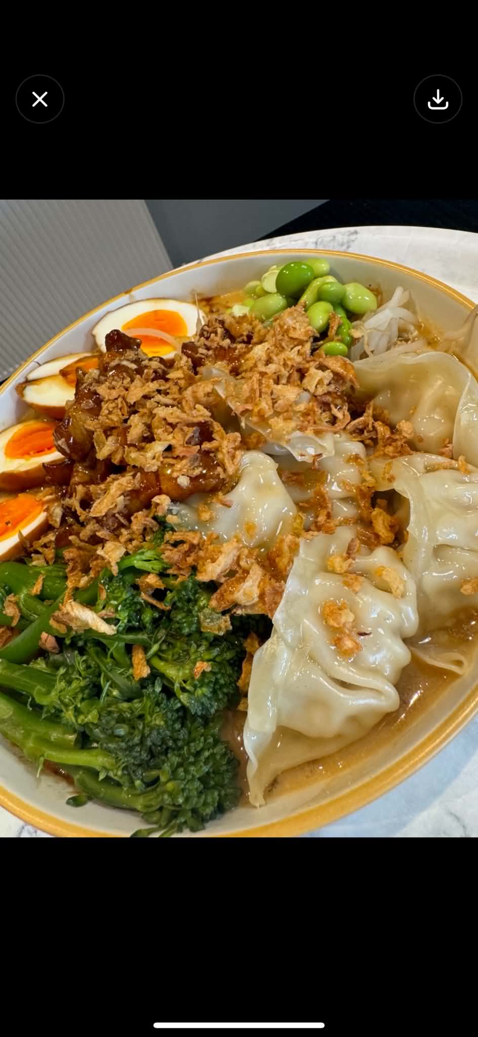 Handmade dumpling and noodle bowl