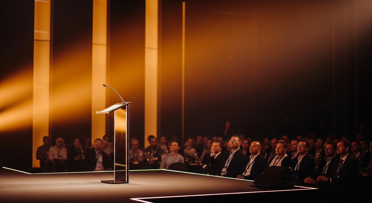 Emanuel Popa speaking on stage
