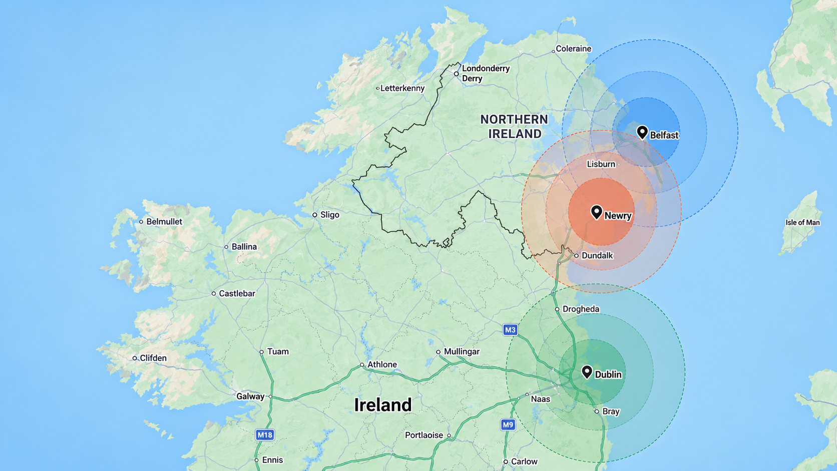 Service Area Map - Northern Ireland and Dublin