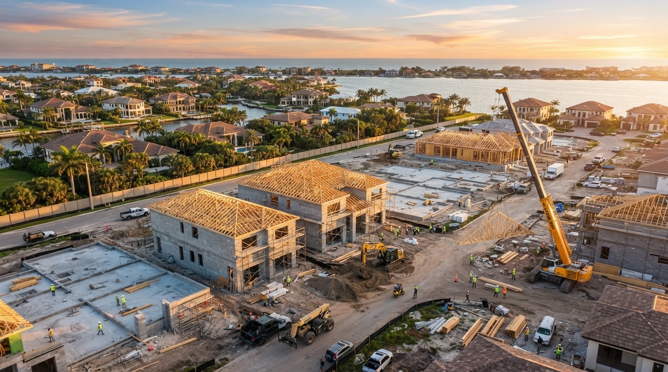 Florida residential construction project aerial view