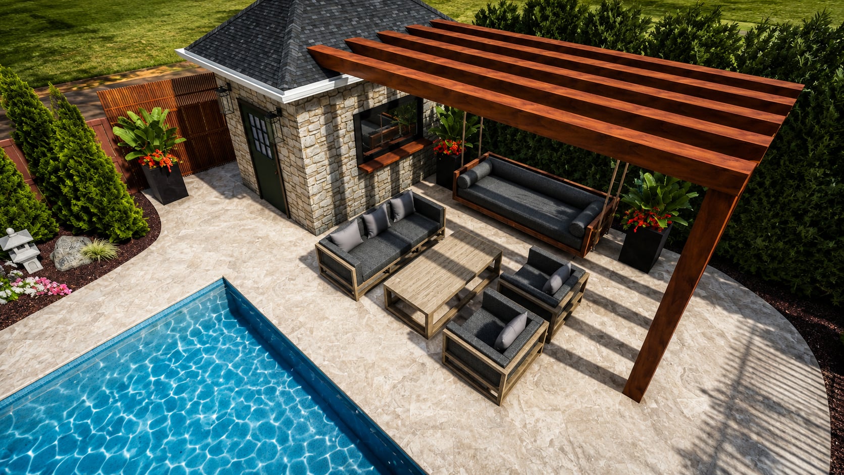 3D Landscape Design Pergola and Seating