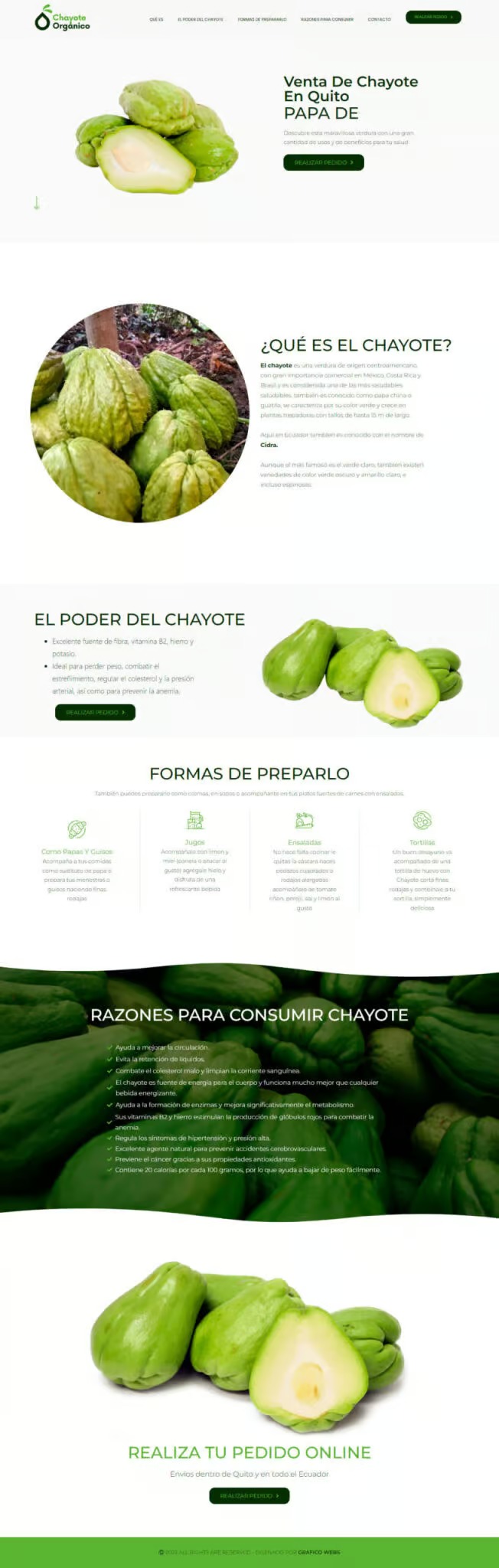 Ejemplo de diseño web: Chayote Orgánico - Grafico Webs