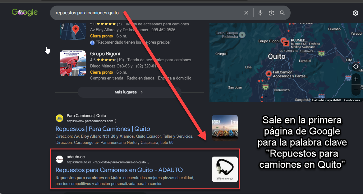 Caso de éxito SEO Tienda de Repuestos para Camiones