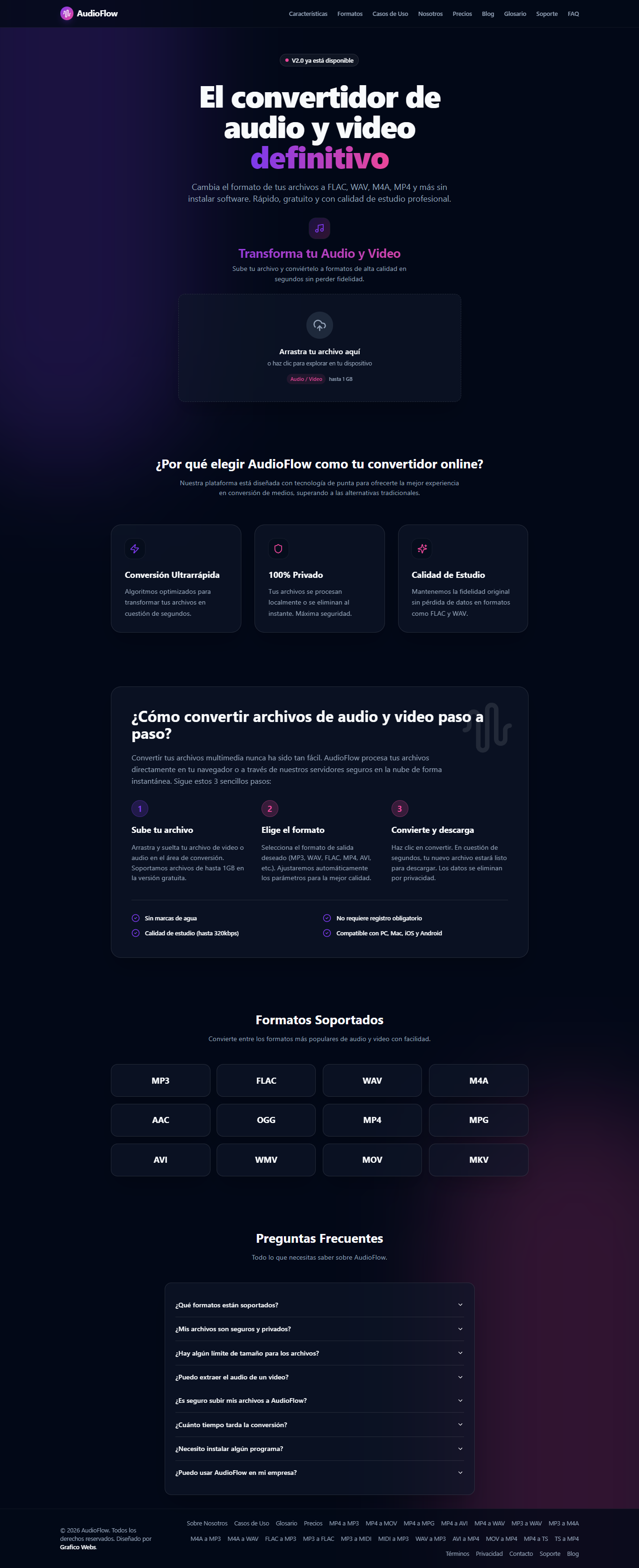 Ejemplo de diseño web: AudioFlow - Grafico Webs