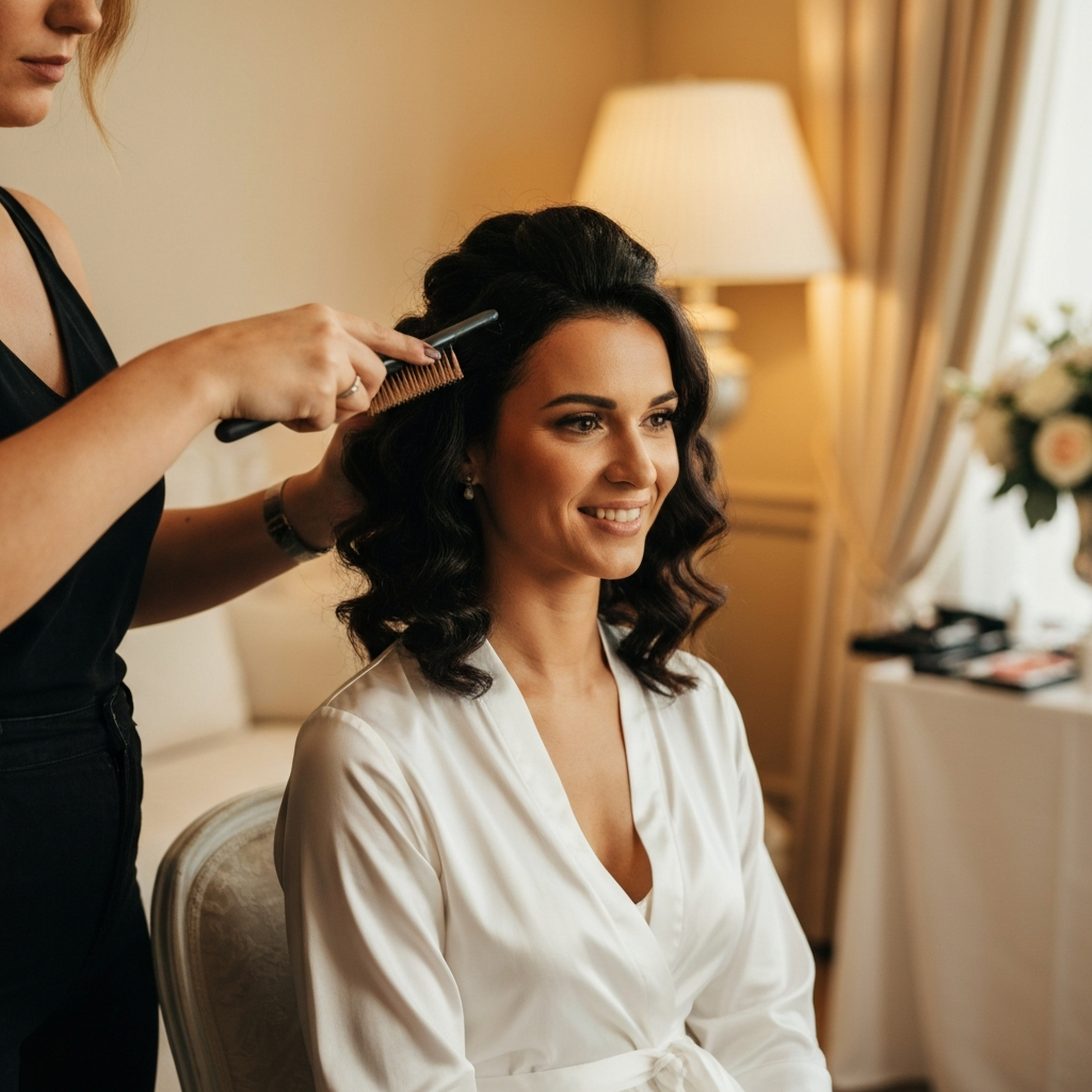 Elegantes Brautstyling Vorbereitung