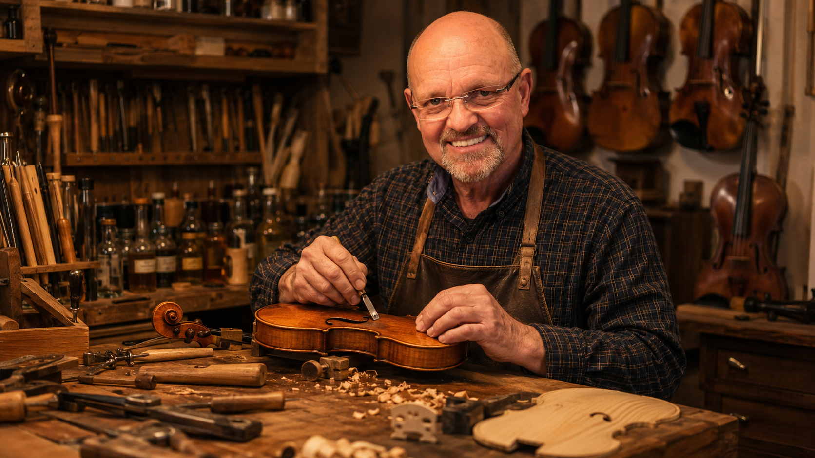 Hermann Janzen handcrafting a violin