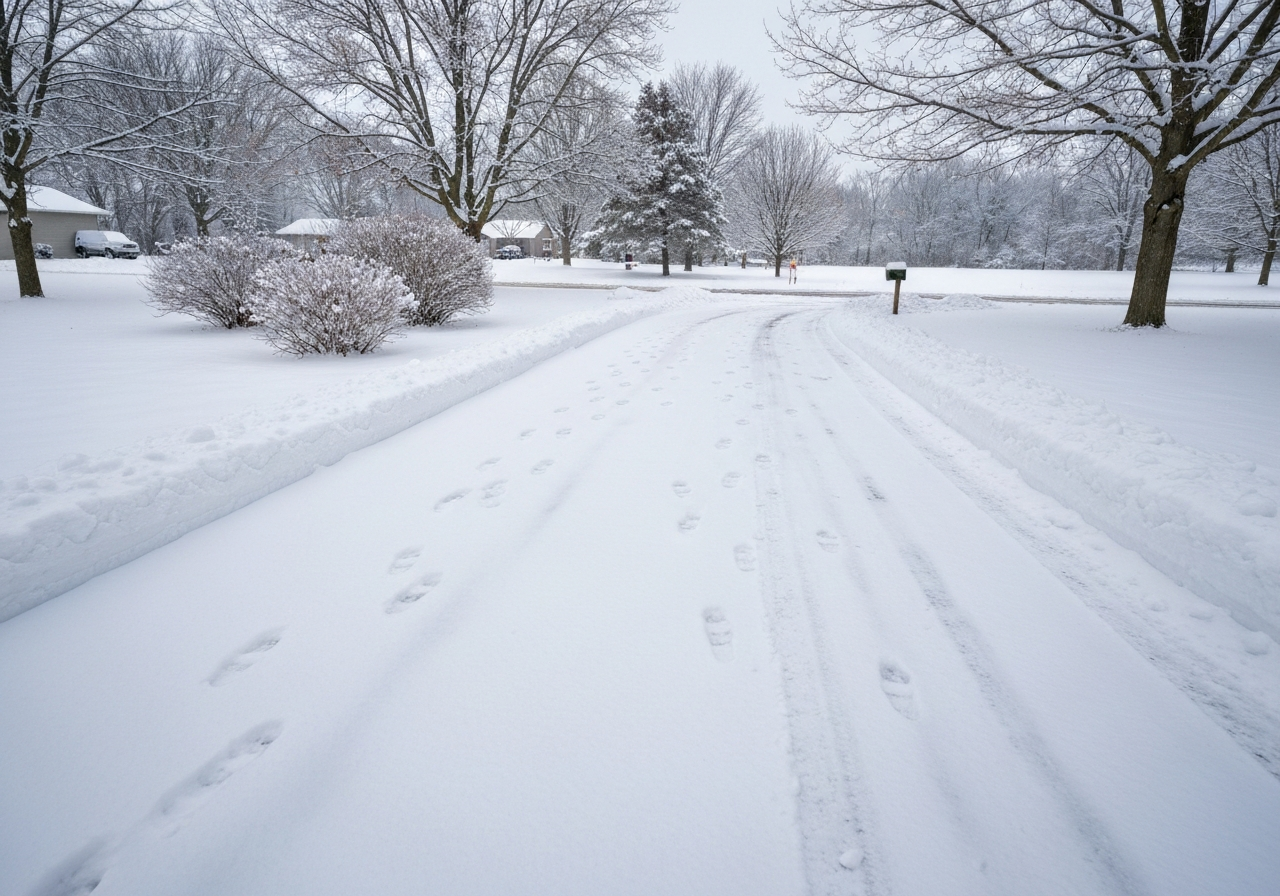 Residential driveway covered in snow