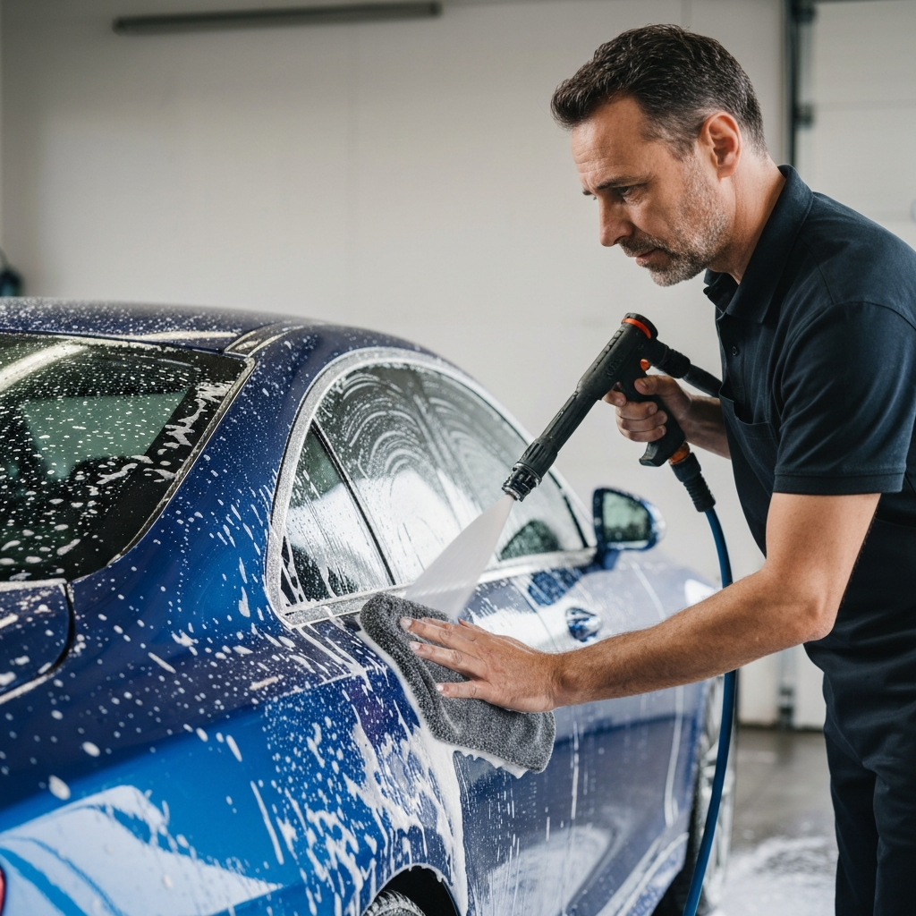 Exterior car washing with foam
