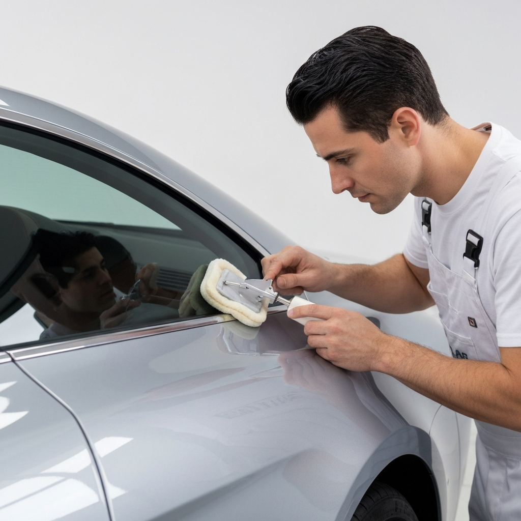 Ceramic coating application on a luxury car