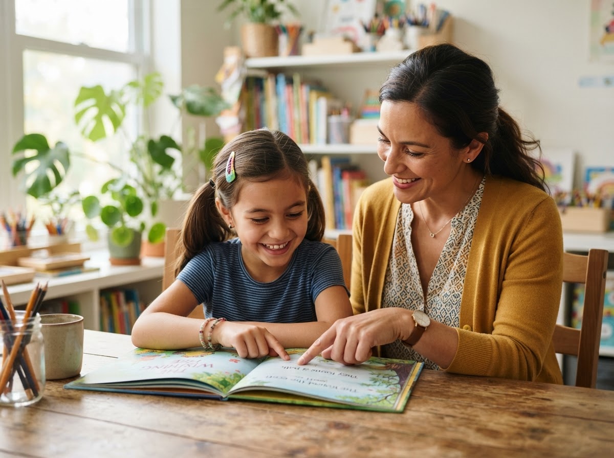 Compassionate educator mentoring a young student