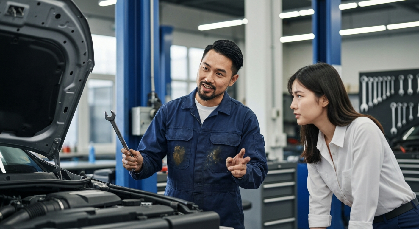 Mechanic talking to a customer