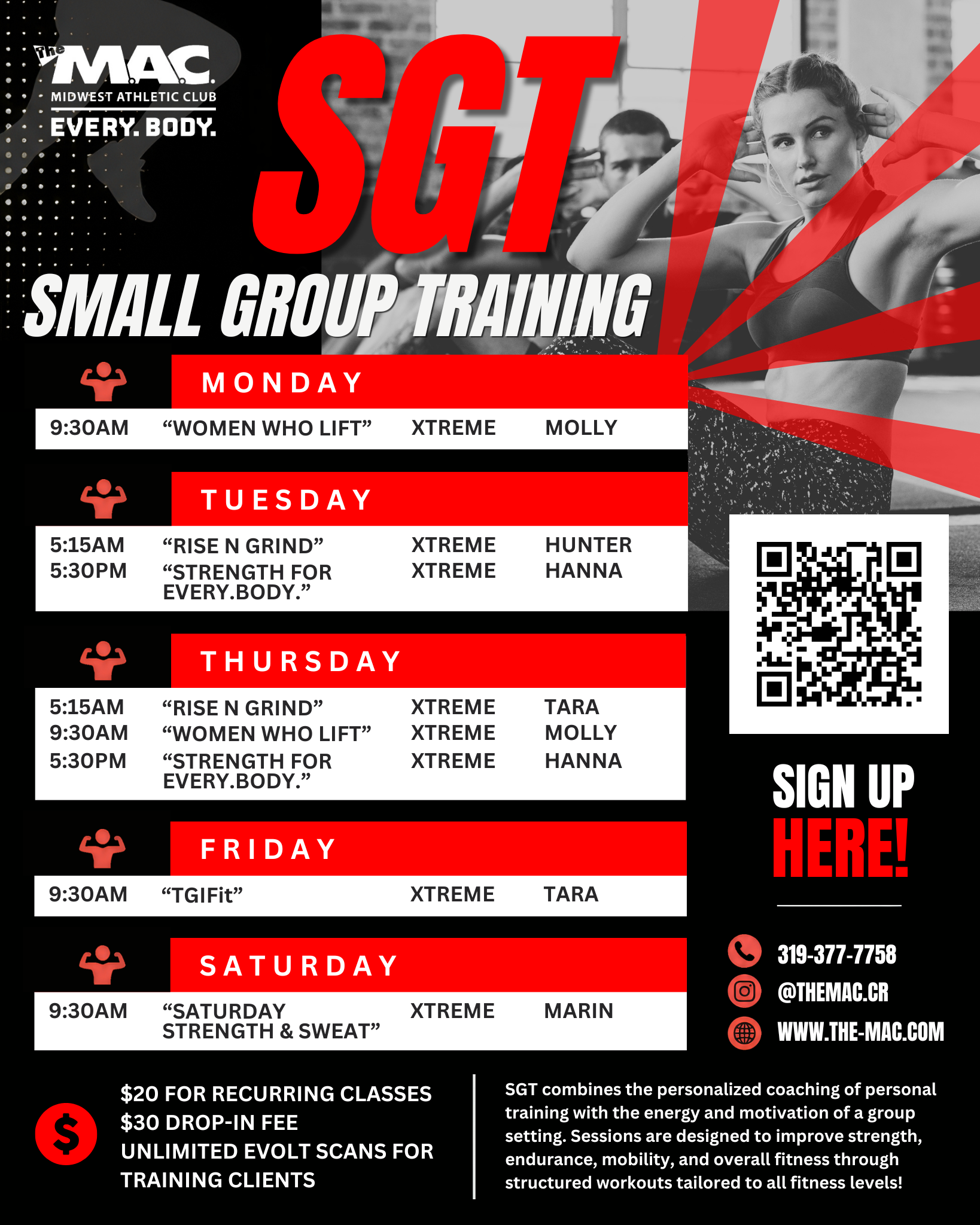 SGT Small Group Training Schedule