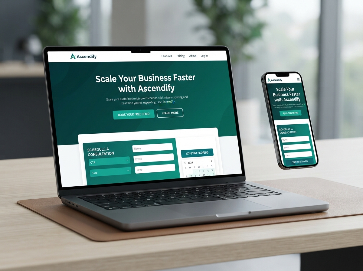 High-converting business website with booking form on desktop and mobile