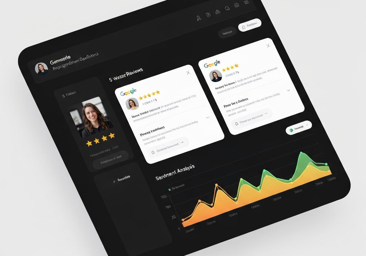 Studio Escrow Review Management Dashboard showing online reputation tracking