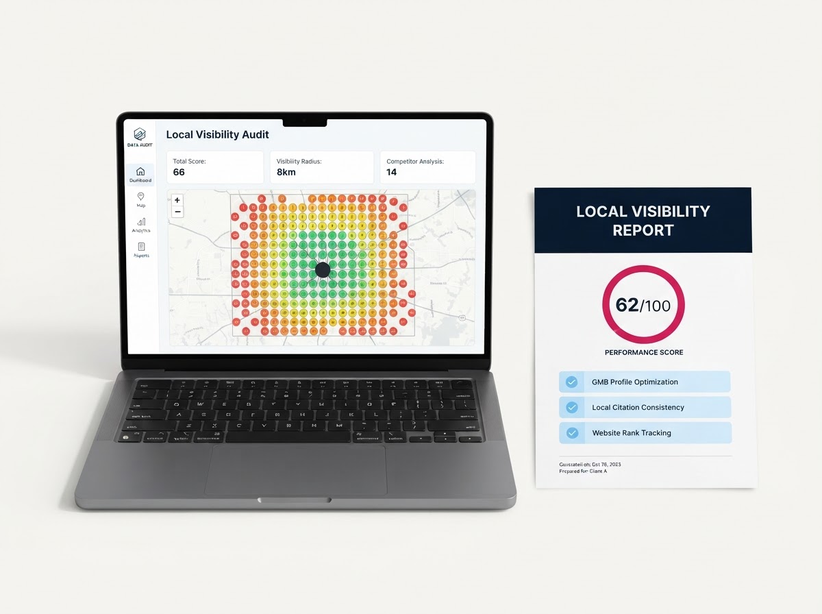 Local visibility audit report with geo-grid heat map for Prince William County — personal injury lawyer marketing