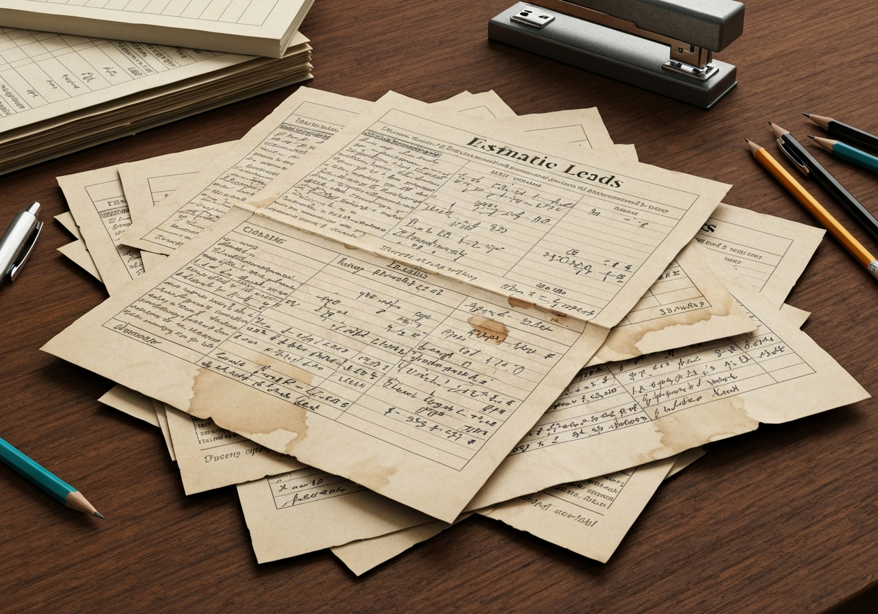Dusty estimate papers representing lost revenue and inactive customer databases