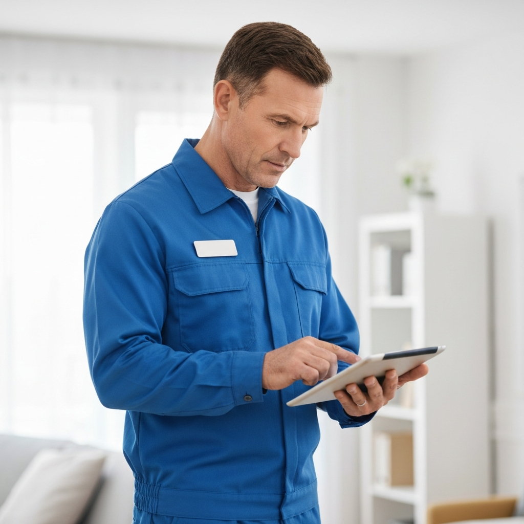 Contractor checking tablet