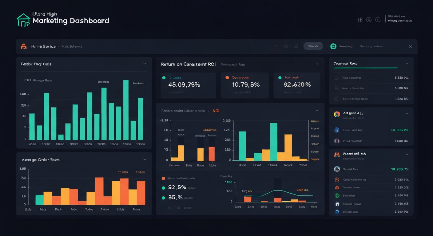 Paid advertising dashboard showing high ROI and lead generation metrics for contractors